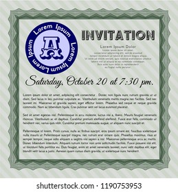 Green Vintage invitation template. Lovely design. Vector illustration. With guilloche pattern and background. 