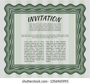 Green Vintage invitation template. Lovely design. With guilloche pattern. Customizable, Easy to edit and change colors. 