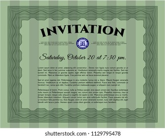 Green Vintage invitation template. Modern design. Vector illustration. Easy to print. 