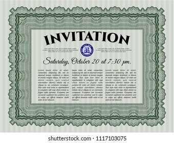 Green Vintage invitation template. Money Pattern design. With complex linear background. Vector illustration. 