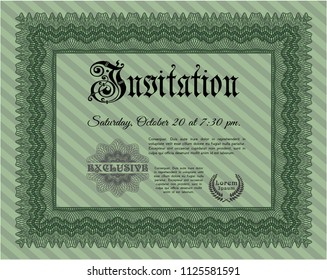 Green Vintage invitation template. Money Pattern. With guilloche pattern. Detailed. 