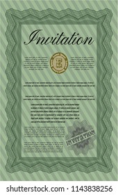 Green Vintage invitation template. Money design. With guilloche pattern and background. Customizable, Easy to edit and change colors. 