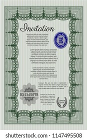 Green Vintage invitation template. Money Pattern design. Vector illustration. With quality background. 