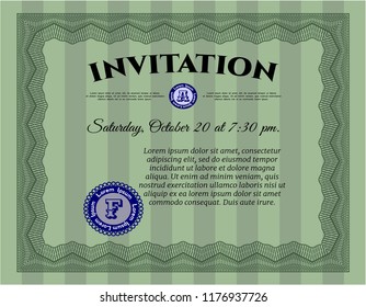 Green Vintage invitation template. Money Pattern design. With guilloche pattern. Customizable, Easy to edit and change colors. 