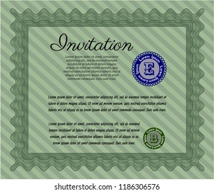 Green Vintage invitation template. Money style design. Customizable, Easy to edit and change colors. Printer friendly. 