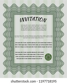 Green Vintage invitation template. Money style design. Vector illustration. With background. 