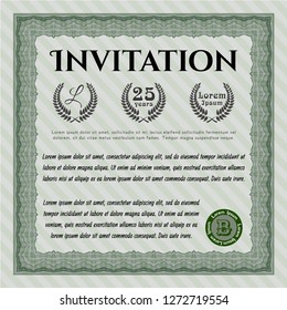 Green Vintage invitation template. Money Pattern design. Detailed. With great quality guilloche pattern. 