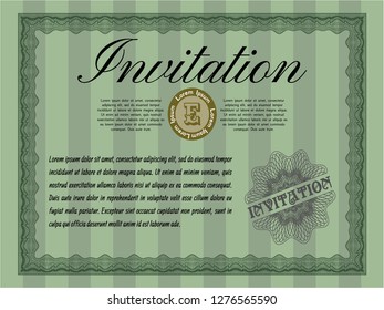 Green Vintage invitation template. Money Pattern design. With quality background. Vector illustration. 