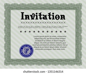 Green Vintage invitation template. Money Pattern. Detailed. With complex background. 