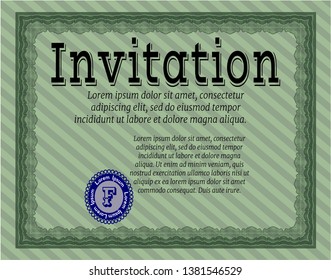 Green Vintage invitation template. Money Pattern. Detailed. With complex linear background. 