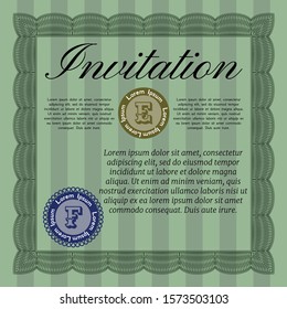Green Vintage invitation template. Money style design. Customizable, Easy to edit and change colors. Easy to print. 