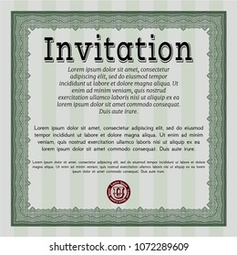  Green Vintage invitation template. Nice design. Detailed. With guilloche pattern. 