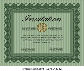 Green Vintage invitation template. Nice design. With complex linear background. Customizable, Easy to edit and change colors. 