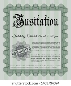 Green Vintage invitation template. Nice design. Vector illustration. Easy to print. 