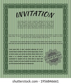 Green Vintage invitation template. Nice design. With complex background.  