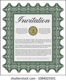 Green Vintage invitation template. Printer friendly. Sophisticated design. Customizable, Easy to edit and change colors. 