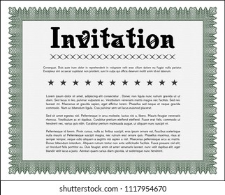 Green Vintage invitation template. Printer friendly. Cordial design. Vector illustration. 