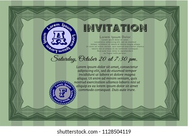 Green Vintage invitation template. Printer friendly. Good design. Vector illustration. 