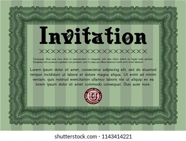 Green Vintage invitation template. Printer friendly. Elegant design. Customizable, Easy to edit and change colors. 