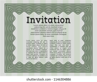 Green Vintage invitation template. Printer friendly. Good design. Detailed. 