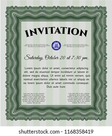 Green Vintage invitation template. Printer friendly. Detailed. Modern design. 