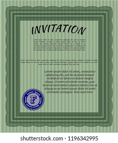 Green Vintage invitation template. Printer friendly. Good design. Customizable, Easy to edit and change colors. 