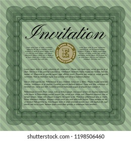 Green Vintage invitation template. Printer friendly. Lovely design. Detailed. 