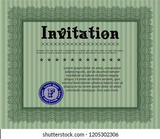 Green Vintage invitation template. Printer friendly. Modern design. Vector illustration. 