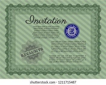 Green Vintage invitation template. Printer friendly. Detailed. Money design. 