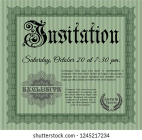 Green Vintage invitation template. Printer friendly. Money Pattern design. Customizable, Easy to edit and change colors. 
