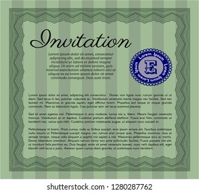 Green Vintage invitation template. Printer friendly. Customizable, Easy to edit and change colors. Money design. 