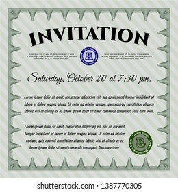 Green Vintage invitation template. Printer friendly. Customizable, Easy to edit and change colors. Money Pattern. 