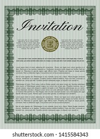 Green Vintage invitation template. Printer friendly. Customizable, Easy to edit and change colors. Retro design. 