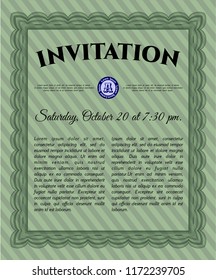 Green Vintage invitation template. With quality background. Artistry design. Customizable, Easy to edit and change colors. 