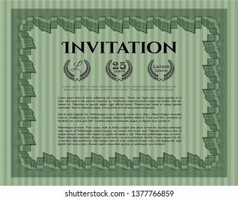 Green Vintage invitation template. With quality background. Nice design. Customizable, Easy to edit and change colors. 