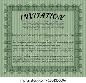 Green Vintage invitation template. With quality background. Vector illustration. Money Pattern. 