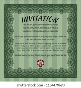 Green Vintage invitation template. Sophisticated design. Detailed. Complex background. 