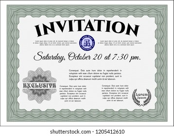 Green Vintage invitation template. Sophisticated design. With linear background. Customizable, Easy to edit and change colors. 