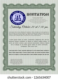 Green Vintage invitation template. Sophisticated design. Customizable, Easy to edit and change colors. With linear background. 