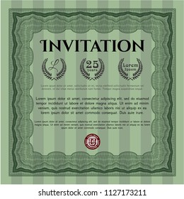 Green Vintage invitation template. Superior design. Customizable, Easy to edit and change colors. With linear background. 