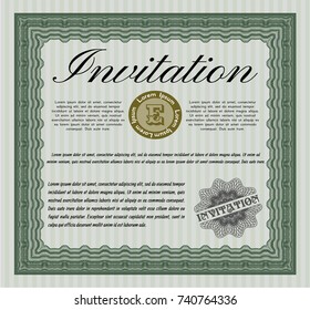 Green Vintage invitation template. Superior design. With guilloche pattern and background. Vector illustration. 