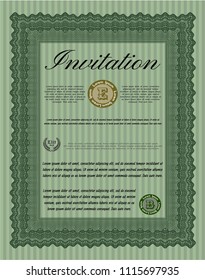 Green Vintage invitation template. Vector illustration. With complex linear background. Money Pattern design. 