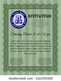 Green Vintage invitation template. Vector illustration. With quality background. Money Pattern. 