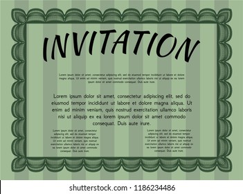 Green Vintage invitation template. Vector illustration. With great quality guilloche pattern. Nice design. 