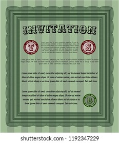 Green Vintage invitation template. Vector illustration. With guilloche pattern and background. Cordial design. 