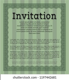 Green Vintage invitation template. Vector illustration. With guilloche pattern. Excellent design. 