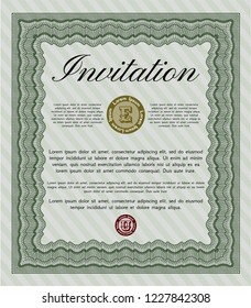 Green Vintage invitation template. Vector illustration. With great quality guilloche pattern. Money Pattern. 
