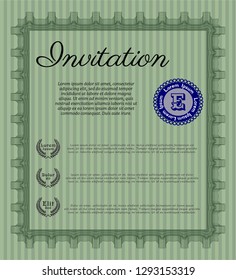 Green Vintage invitation template. Vector illustration. With complex linear background. Superior design. 