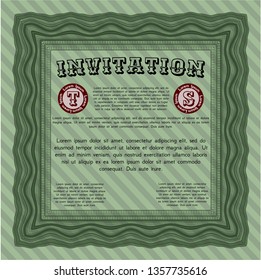 Green Vintage invitation template. Vector illustration. With guilloche pattern and background. Good design. 