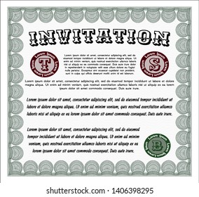 Green Vintage invitation template. Vector illustration. Easy to print. Perfect design. 